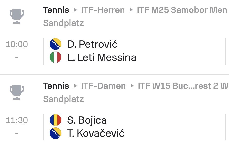 BiHTennis's tweet photo. Today’s matches 💪🏼

Will be interesting to see how Tea continues to develop! https://t.co/RgwlyXk3KQ