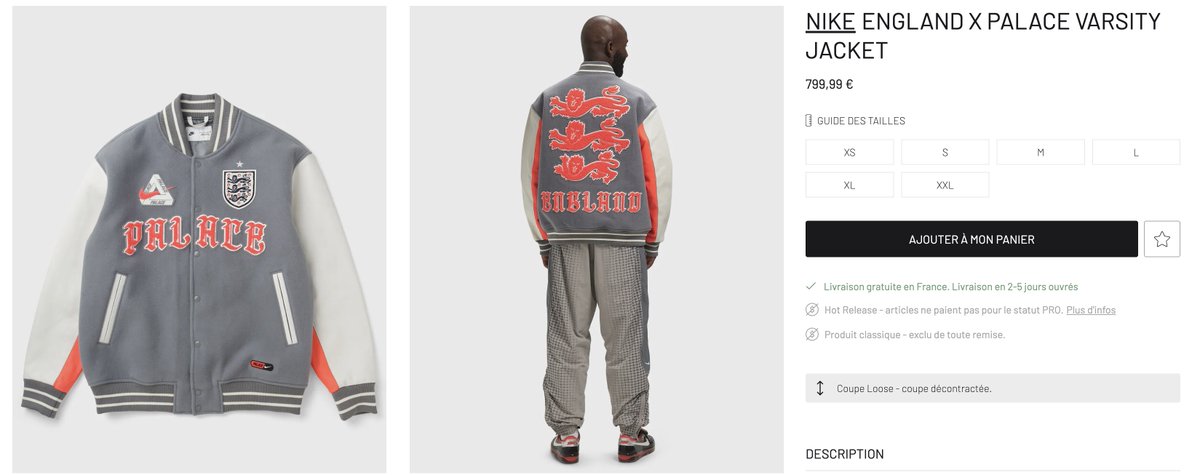 RESTOCK Nike England x Palace Varsity Jacket on Bstn DE: https://t 
