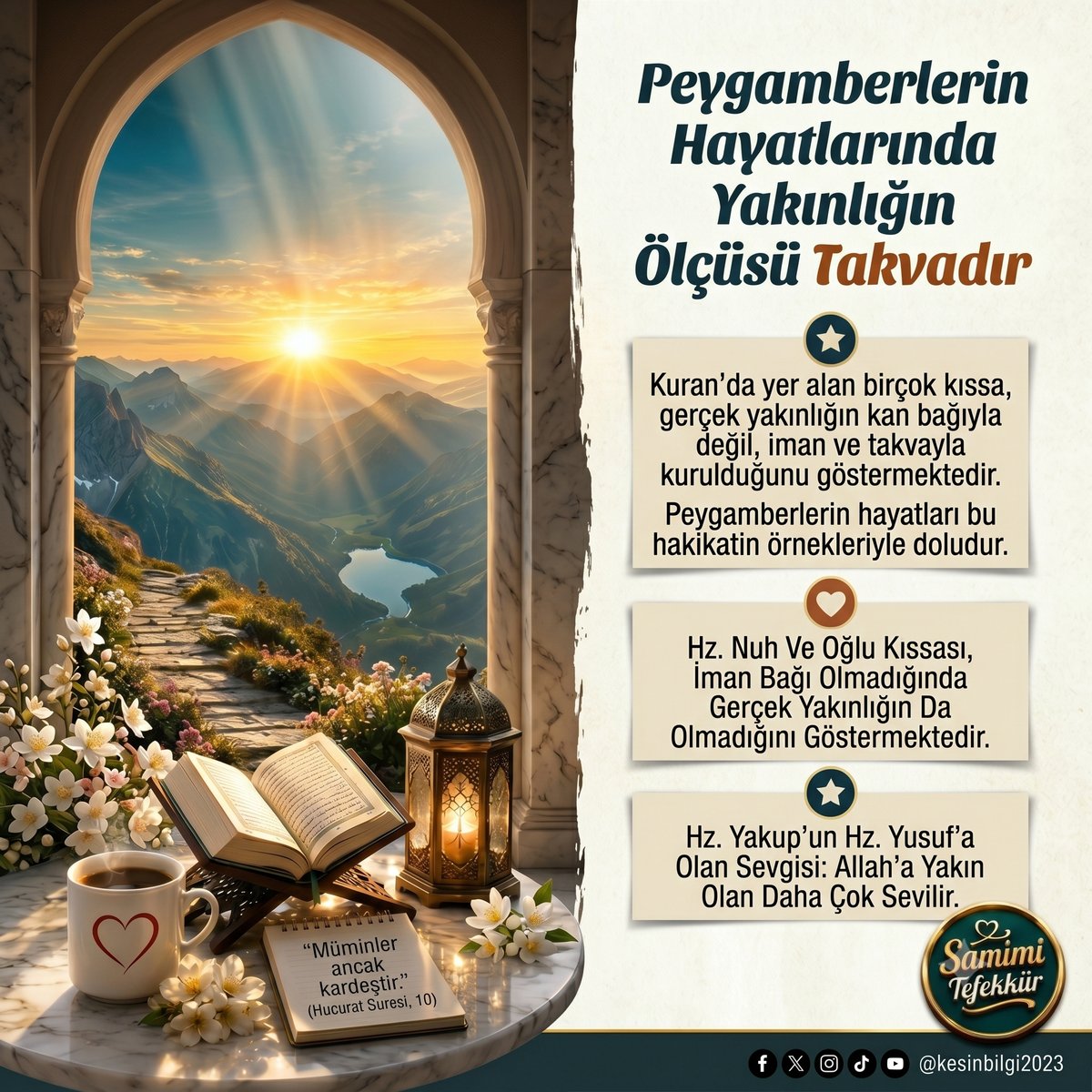 kesinbilgi2023's tweet photo. Peygamberlerin Hayatlarında Yakınlığın Ölçüsü takvadır

Kuran’da yer alan birçok kıssa, gerçek yakınlığın kan bağıyla değil, iman ve takvayla kurulduğunu göstermektedir. Peygamberlerin hayatları bu hakikatin en açık örnekleriyle doludur:

Hz. Nuh Ve Oğlu Kıssası, İman Bağı Olmadığında Gerçek Yakınlığın Da Olmadığını Göstermektedir

Hz. Nuh’un oğlu onun öz oğluydu. Aynı evde büyümüş, uzun yıllar birlikte yaşamışlardı. Aralarında kan bağı vardı ama iman bağı yoktu. Tufan sırasında Hz. Nuh oğlunu kurtarmak istedi:

“… Ey oğlum! Bizimle beraber bin, kafirlerle beraber olma!” (Hud Suresi, 42) dedi, ama oğlu inkarı seçti ve bu nedenle tufanda helak edilenlerden oldu. Hz. Nuh oğlunu kurtarmak istediğinde Allah ona şöyle buyurdu:

“Ey Nuh! o senin ailenden değildir. Çünkü onun yaptığı salih olmayan bir iştir.” (Hud Suresi, 46)

Bu ayet son derece açıktır. Allah Kuran’daki bu kıssa ile bir kez daha iman edenler için biyolojik bağın değil, iman bağının esas alındığını ortaya koymuştur. Demek ki bir insanın aynı soydan gelmesi onu Allah Katında otomatik olarak “yakın” yapmamaktadır. İnsan Allah’a ne kadar yakınsa, gerçek yakınlık da o kadar vardır.

Hz. Yakup’un Hz. Yusuf’a Olan Sevgisi: Allah’a Yakın Olan Daha Çok Sevilir

Hz. Yakup’un birçok oğlu vardı. Buna rağmen oğulları kendi aralarında konuşurken babalarının Hz. Yusuf ve Hz. Bünyamin’i kendilerinden daha çok sevdiğini söylemişlerdir. Kuran’da onların şu sözleri aktarılmaktadır:

“Yusuf ve kardeşi babamıza bizden daha sevgilidir. Oysa biz kalabalık bir topluluğuz. Şüphesiz babamız apaçık bir yanılgı içindedir.” (Yusuf Suresi, 8 )

Bu ayet dikkatle incelendiğinde kardeşlerin bakış açısıyla Hz. Yakup’un bakış açısı arasındaki fark görülmektedir. Kardeşler sayıca fazla olmalarını ve aynı aileden gelmelerini ölçü kabul etmektedirler. Ancak Hz. Yakup’un ölçüsü bunlar değildir. Hz. Yusuf ve Hz. Bünyamin’in dürüstlükleri, samimiyetleri ve Allah’a bağlılıkları onları babalarının yanında farklı bir konuma getirmiştir. Nitekim diğer kardeşlerin karakterleri de daha sonra ortaya çıkmıştır. Kendi kardeşlerini kuyuya atmayı planlamış, onu babalarından ayırmış ve yıllarca yalan söylemişlerdir. Bu durum onların takva bakımından ne durumda olduklarını göstermektedir.

Dolayısıyla Hz. Yakup’un Hz. Yusuf’a olan sevgisi yalnızca bir babanın evladına duyduğu doğal sevgiden ibaret değildir. Aynı zamanda salih ve temiz karakterli, güzel ahlaklı bir mümine duyulan yakınlığın bir göstergesidir. Burada da ölçünün kan bağı değil, takva olduğu görülmektedir.

Hz. Yusuf’un Hz. Bünyamin’e Olan Sevgisinin Sebebi, Onun Güzel Ahlakı Ve Takvasıdır

Hz. Yusuf’un hayatında da aynı sevgi ölçüsü açıkça görülmektedir. Hz. Yusuf, çok sayıda kardeşi bulunmasına rağmen, yıllar sonra Mısır’da güç ve imkan sahibi olduğunda kardeşlerinin tamamına aynı yakınlığı göstermemiş, özellikle Hz. Bünyamin’i koruyup gözetmiştir. Çünkü Hz. Bünyamin kardeşlerinin işlediği zulümlere ortak olmamış, dürüstlüğünü ve güzel ahlakını korumuştur. Bu durum da sevgi ve yakınlığın yalnızca aynı anne ve babadan gelmeye dayanmadığını göstermektedir.

Hz. İbrahim’in Babasıyla İlişkisi De Aynı Gerçeği Göstermektedir

Hz. İbrahim, babasının hidayete ermesini çok istemiştir. Ona yıllarca tebliğ yapmış, saygılı ve güzel bir üslupla yaklaşmıştır. Hatta bir dönem onun için dua da etmiştir. Ancak babasının Allah’a düşmanlıkta ısrar ettiği açıkça ortaya çıkınca artık onun için bağışlanma dilemeyi bırakmıştır. Allah bu durumu şöyle haber vermektedir:

“İbrahim’in babası için bağışlanma dilemesi, sadece ona verdiği bir söz sebebiyledir. fakat onun Allah’ın düşmanı olduğu kendisine belli olunca ondan uzaklaştı.” (Tevbe Suresi, 114)
Bu ayet son derece önemlidir. Çünkü Hz. İbrahim, öz babası olmasına rağmen Allah’a karşı mücadele eden bir kimseyi sırf akrabalık sebebiyle desteklememiştir. Burada da iman bağının kan bağından önde olduğu açıkça görülmektedir.

Hz. Nuh Ve Hz. Lut’un Hanımları Da Bu Konunun Delillerindendir

Kuran’da Allah, Hz. Nuh’un ve Hz. Lut’un eşlerini de örnek vermektedir. Her ikisi de peygamber hanımı olmalarına rağmen, akrabalık bağının bir önemi olmamış; iman etmedikleri için kurtulanlardan olmamışlardır. Allah şöyle buyurmaktadır:

“Allah inkar edenlere Nuh’un karısıyla Lut’un karısını örnek verdi…”(Tahrim Suresi, 10)

Bu kadınlar peygamberlerin en yakınında yaşamışlardır. Eşleri peygamberdir. Aynı evde uzun yıllar birarada bulunmuşlardır. Buna rağmen iman etmedikleri için kurtuluşa erememişlerdir. Eğer yakınlığın ölçüsü kan bağı veya aile bağı olsaydı, öncelikle onların kurtulması gerekirdi. Ancak Allah bir kez daha gerçek ölçünün iman olduğunu göstermiştir.

Peygamber Efendimiz (Sav)’İn Amcası Örneği De Aynı Hakikati Ortaya Koymaktadır

Peygamber Efendimiz (sav)’in amcası Ebu Talib, hayatı boyunca Resulullah’ı korumuş, ona destek olmuş ve müşriklerin saldırılarından muhafaza etmiştir. Buna rağmen iman etmemiştir. Resulullah (sav) onun hidayete ermesini çok istemiş, son nefesine kadar iman etmesi için çaba göstermiştir. Ancak hidayet Allah’ın elindedir. Bunun üzerine Allah şöyle buyurmuştur:

“Şüphesiz sen sevdiğini hidayete erdiremezsin. Fakat Allah dilediğini hidayete erdirir.” (Kasas Suresi, 56)

Bu ayet ile Allah Peygamberimiz (sav)’e, yakınlığın ve kurtuluşun ölçüsünün akrabalık değil iman olduğunu bildirmektedir.

Nitekim Resulullah (sav)’e en yakın olan kişiler amcaları veya diğer akrabaları değil; imanları, sadakatleri ve takvaları sebebiyle Hz. Ebubekir, Hz. Ömer, Hz. Osman ve Hz. Ali olmuştur. Peygamberimiz (sav) onların fedakarlıklarını, sadakatlerini ve Allah’a olan bağlılıklarını esas almıştır.

Allah Peygamberimiz (Sav)’E Yakınlığı Kişinin Kendi Nefsinden Bile Daha Öncelikli Kılmıştır
Bu konudaki çok açık hükümlerden biri de Ahzab Suresi’nde şu ayet ile bildirilmiştir:

“Peygamber müminlere kendi nefislerinden daha evladır.”(Ahzab Suresi, 6)

Allah burada insanlara yalnızca anne-babalarından, kardeşlerinden veya akrabalarından değil, kendi nefislerinden bile daha öncelikli görmeleri gereken bir sevgi ve bağlılık ölçüsü öğretmektedir. İnsan için dünyadaki en yakın varlık kendi nefsidir. İnsan çoğu zaman kendi menfaatini, kendi rahatını ve kendi çıkarını öncelikli görmeye eğilimlidir. Buna rağmen Allah, Peygamber’e olan bağlılığın kişinin kendi nefsinden bile daha önde olması gerektiğini bildirmektedir.

Bu hüküm, sevginin ve yakınlığın ölçüsünün kan bağı olmadığını açıkça göstermektedir. Çünkü Peygamber Efendimiz (sav), müminlerin çoğunun akrabası değildir. Buna rağmen Allah, müminlerden ona kendi nefislerinden daha fazla bağlılık göstermelerini istemektedir. Eğer yakınlığın ölçüsü akrabalık olsaydı, kişinin anne-babası, kardeşi veya akrabaları Peygamber’den daha öncelikli olurdu. Oysa Allah tam tersini bildirmektedir.

Bu ayetten de açıkça anlaşılmaktadır ki; İslam’da sevginin, bağlılığın ve yakınlığın temel ölçüsü biyolojik yakınlık ve kan bağı değil Allah’a yakınlık, iman ve takvadır.

Bir İnsan Allah’a Ne Kadar Yakınsa, Müminlerin Sevgisine Ve Yakınlığına Da O Kadar Layıktır
Bu nedenle Müslümanların, akrabalık bağını bütünüyle yok saymadan fakat onu iman kardeşliğinin önüne de geçirmeden hareket etmeleri gerekir. Akrabalara iyilik yapmak İslam’ın emridir; ancak müminler arasındaki kardeşlik, dayanışma ve yakınlık takva esasına göre değerlendirilmelidir. İslam’ın ortaya koyduğu ölçü budur.

Kuran’da, “Allah Katında en üstün olanınız, takvaca en üstün olanınızdır” buyrulmaktadır. Bu sebeple bir Müslümanın yakınlığı ve sevgisi öncelikle takva ve iman esasına göre şekillenmelidir.
