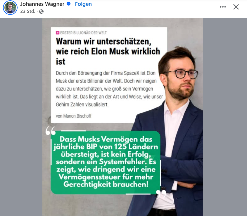 SchonungslosYT's tweet photo. Musks Vermögen besteht zu 99% aus Unternehmensanteilen.
Hier würde eine Vermögenssteuer i.d.R. gar nicht greifen.

Aber man merkt eben, dass Grüne wie Johannes Wagner manchmal etwas Pech im Denken haben. https://t.co/pWeJvKmJ38