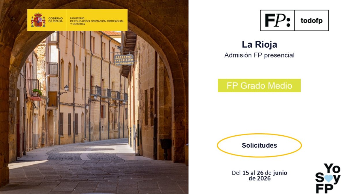 todofp's tweet photo. 📣 #FPLARIOJA Admisión FP presencial: Grado Medio. #TodoFP #YosoyFP
🔴 Del 15 al 26 de junio de 2026
🔍 https://t.co/70eLg5ji30 https://t.co/N8dfdpOxcF