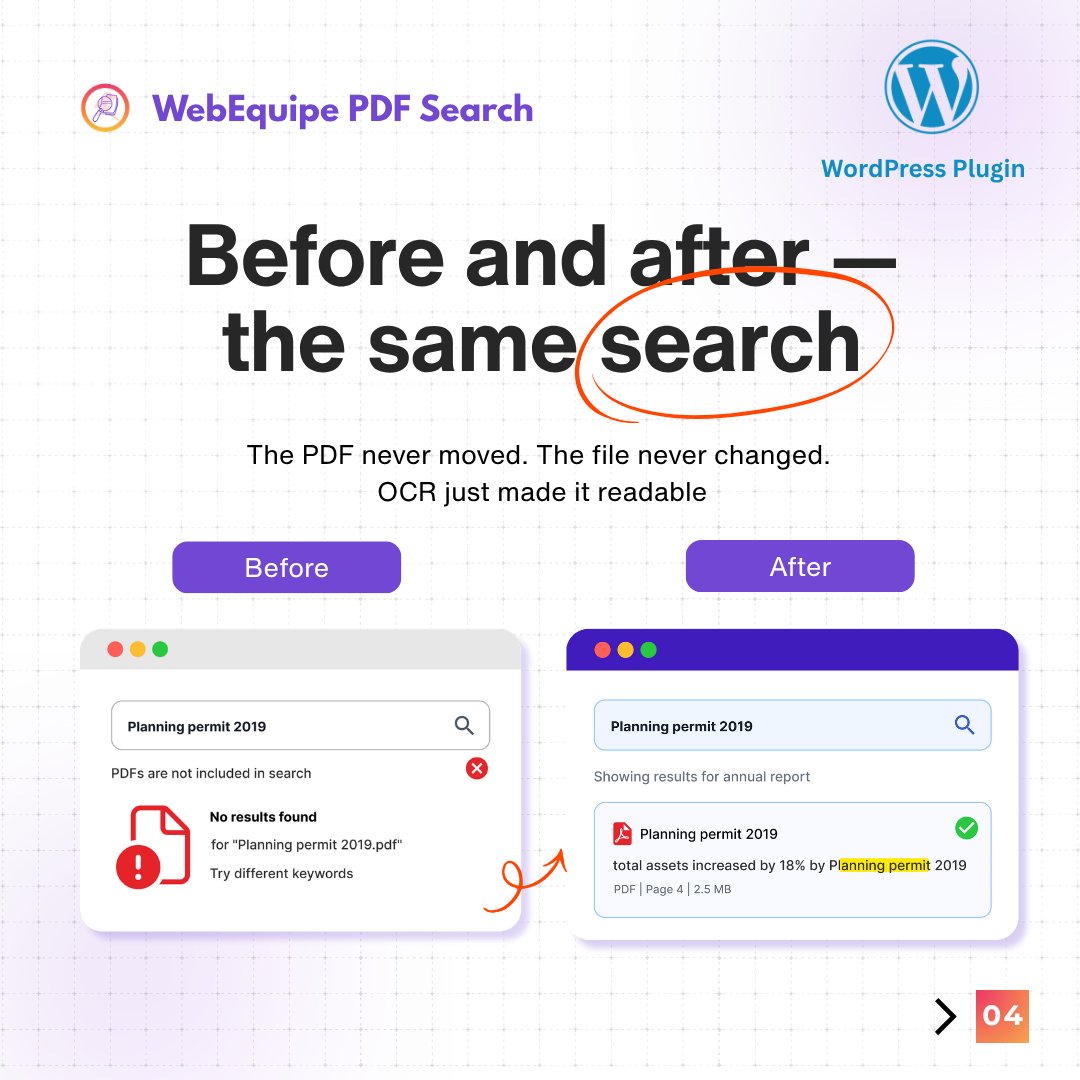 webequipe's tweet photo. PDF Search Pro OCR fixes that automatically.

→

#WordPress #PDFSearch #OCR https://t.co/tlNf9wx7y9