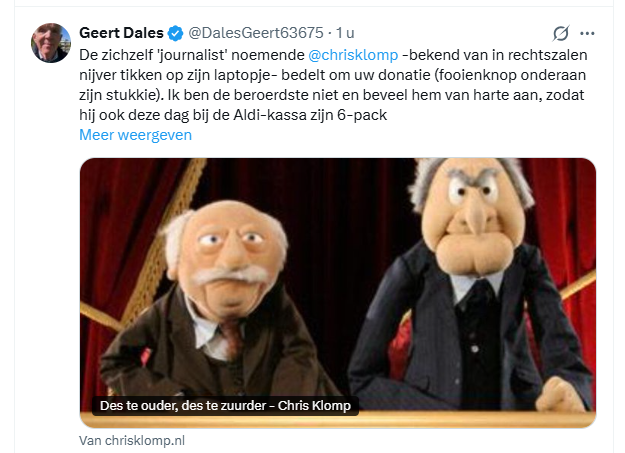 chrisklomp's tweet photo. Nou, wat aardig @DalesGeert63675! Doneer je ook? Oh wacht, je moet nog een dwangsom betalen aan een vrouw die je laf op X van allerlei nare kwalificaties voorzag. Overigens noem ik mij liever journalist, dan dat ik mijzelf een veroordeelde crimineel moet noemen, Geert! https://t.co/dN3adW1XzE