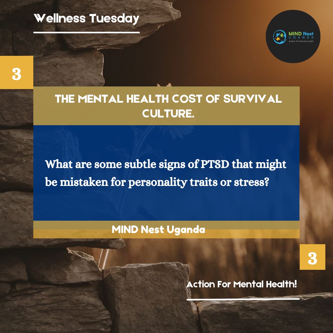 mindnestug's tweet photo. 3. What are some subtle signs of PTSD that might be mistaken for personality traits or stress?

@kizito_stacy

#themindnest #PTSDAwareness #MentalHealthMatters #HiddenTrauma #PsychologicalWellbeing #TraumaInformed #EverydayTrauma https://t.co/vAdAoCBmmk