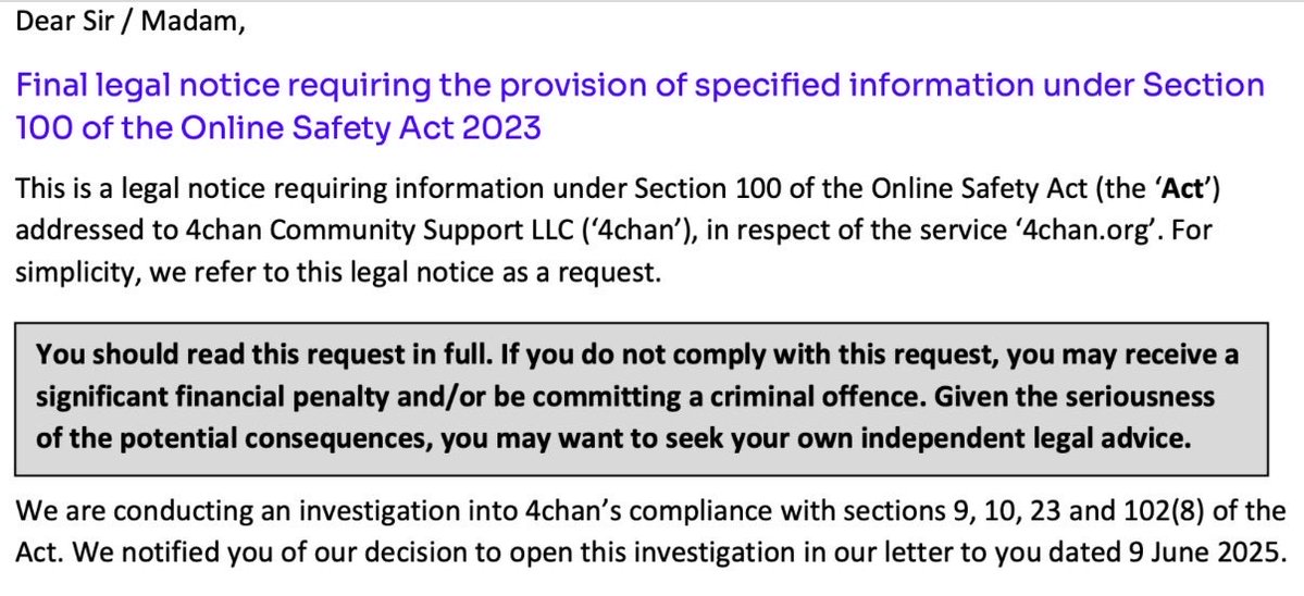 prestonjbyrne's tweet photo. Here’s a letter from Ofcom, the UK’s Internet censor, threatening my American clients with fines and arrest if they refused to censor their site. 

Any comment? https://t.co/H17XSZ76Tw