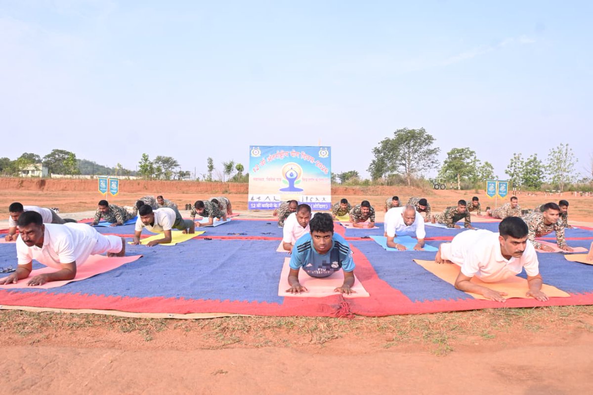 12Crpf's tweet photo. #IDY2026 Mind, body and unity! 🧘‍♂️📷A special Yoga Programme was organized  at HQ 12 Bn CRPF Nabarangpur to boost the health and mindfulness of our personnel. @crpfindia @OdishaSector @gccrpfsbp https://t.co/utiAEp9zHX