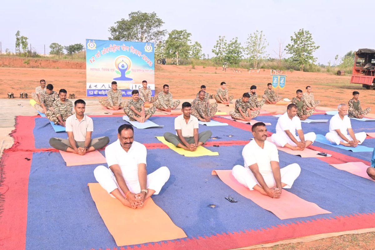 12Crpf's tweet photo. #IDY2026 Mind, body and unity! 🧘‍♂️📷A special Yoga Programme was organized  at HQ 12 Bn CRPF Nabarangpur to boost the health and mindfulness of our personnel. @crpfindia @OdishaSector @gccrpfsbp https://t.co/utiAEp9zHX