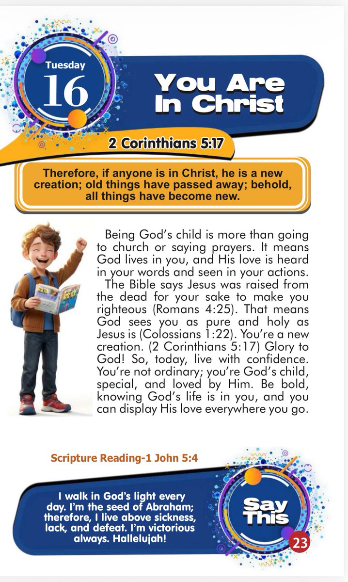 RaisingGodlyKid's tweet photo. Rhapsody Of Realities
for EARLY READERS with Mark
━━━━━━━━━━━━━━━━
Tuesday 16th of June 2026
YOU ARE IN CHRIST
#RORER
#RhapsodyJune16 https://t.co/SIgtUnZOFN