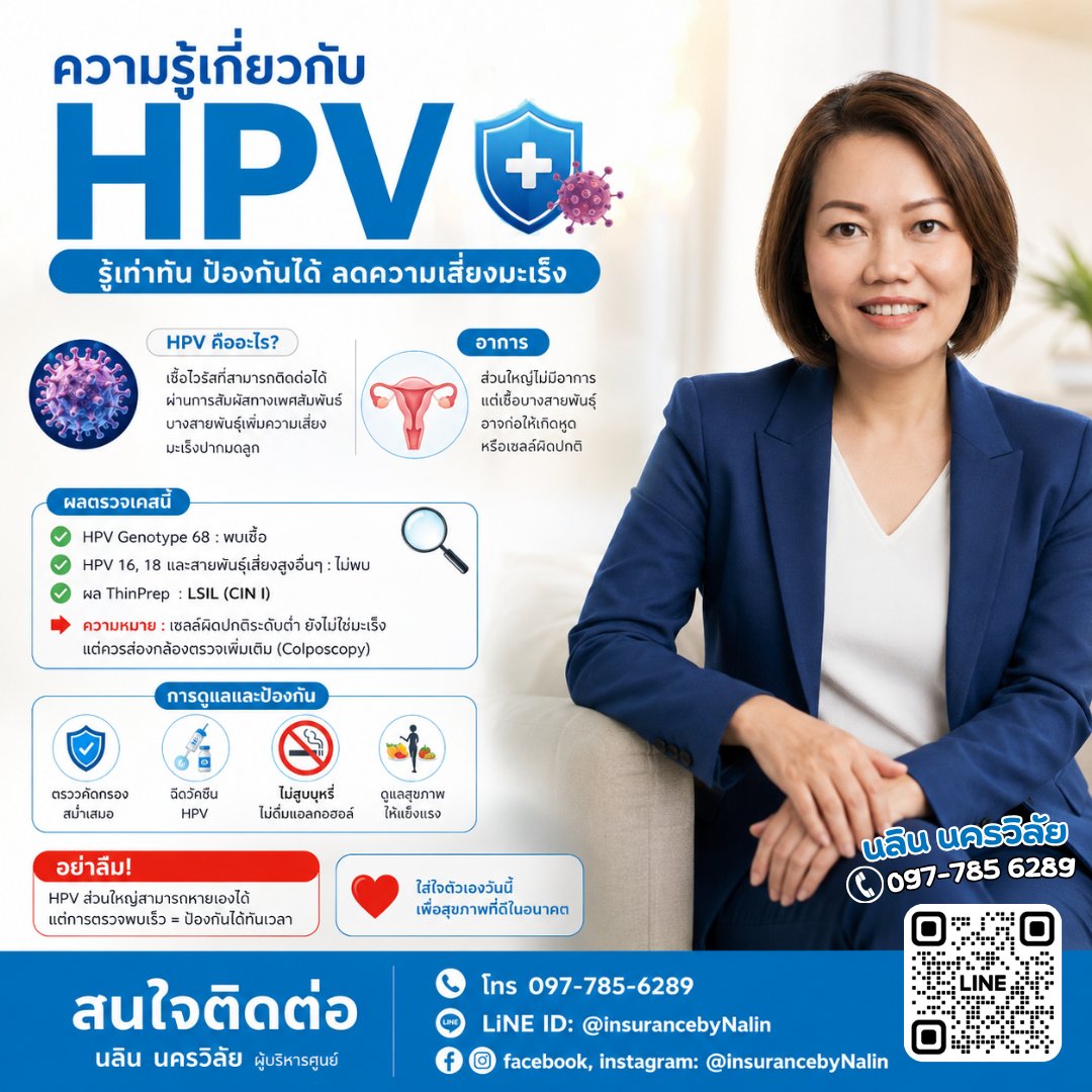 NALiN289's tweet photo. 🦠 HPV ไม่ได้หมายความว่าเป็นมะเร็งเสมอไป
หลายคนไม่มีอาการและเพิ่งพบจากการตรวจสุขภาพ
✅ ตรวจคัดกรองสม่ำเสมอ
✅ ติดตามผลตามแพทย์
✅ วางแผนค่ารักษาพยาบาลล่วงหน้า
การรู้เร็ว = เพิ่มโอกาสดูแลสุขภาพได้ดีกว่า
#มะเร็งปากมดลูก #เคียงข้างกับคุณนลิน #insurancebyNalin #ThaiLifebyNalin https://t.co/o3Wn3WUl90