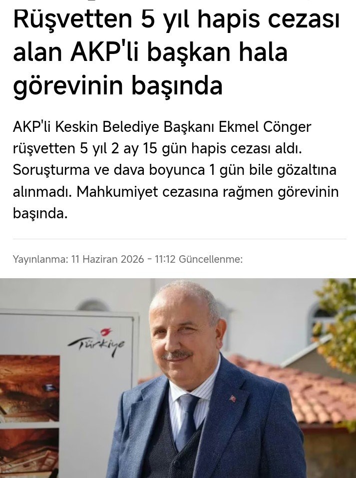 GlcanErduran1's tweet photo. @balcioglubora Bu bey AKP Belediye Başkanı Rüşvetten cezası Kesinleşti 1 gün gözaltı olmadı,medyaya yansıyncaya kadar görevinde kaldı Tepkilerden sonra görevden aldındı. Ama Silivri Belediye Başkanı aynı Diğer CHP li Belediye Başkanları gibi hemen Operasyon, Gözaltı ve Tutklama.
Sonra Hukuk Var https://t.co/t33xSqxyeM