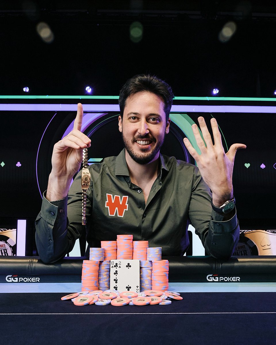 WSOP's tweet photo. $4,334,411 for Spanish pro Adrian Mateos!

Winning his sixth WSOP gold bracelet, and the youngest player to do so, @Amadi_17 has put his stamp on an already illustrious career.

The Spanish Matador conquered one of the toughest fields in Event #41: $250,000 Super High Roller, the largest buy-in of the summer, for a whopping $4,334,411!