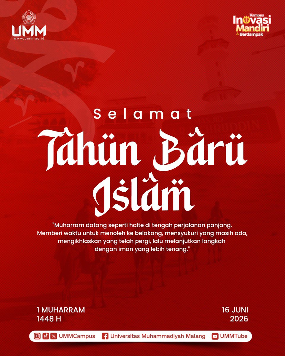 UMMcampus's tweet photo. Selamat Tahun Baru Hijriah 1448 H. 

Semoga pergantian tahun ini menjadi momentum untuk memperkuat ikhtiar, menumbuhkan kebaikan, dan melangkah dengan harapan yang lebih besar.

#UMMCampus https://t.co/RE2ve149FN