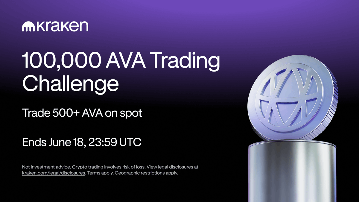 AVAFoundation's tweet photo. 48 HOURS REMAINING ⏰

Trade $AVA on @krakenfx for your chance to share in a 100,000 $AVA reward pool!

Plus, the top 1,000 traders will get a $100 @travalacom discount voucher ✈️

Join here 👉 https://t.co/o5dewePEhZ

Geographic restrictions and terms apply. https://t.co/pyGWvZ4Vbp