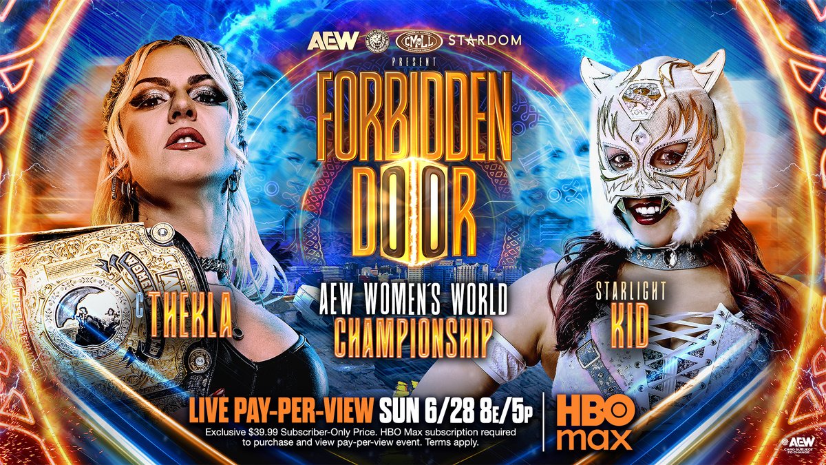 AEW's tweet photo. Sunday, 6/28!

Epic rivalries are blasting through the #ForbiddenDoor LIVE from San Jose, CA!

If you're an @HBOMax subscriber, you can order now to get the event at a discount! https://t.co/3mzgjdVOW5