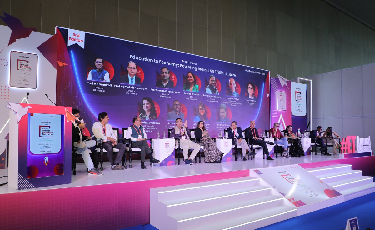 IITKgp's tweet photo. At the @_ETEducation Annual Education Summit 2026, Prof. Suman Chakraborty, Director, IIT Kharagpur, shared his insights during the panel discussion on “Education to Economy: Powering India's $5 Trillion Future.”

Highlighting the transformative role of AI and higher education in nation building, he emphasized the need for universities to move from disciplines to missions, fostering cross-disciplinary collaboration to address real-world challenges in healthcare, climate resilience, clean energy, and sustainable manufacturing.

The summit brought together leading voices from academia, policy, and industry, including Prof. K. K. Pant, Director, @iitroorkee, and Prof. V. Kamakoti, Director, @iitmadras, to deliberate on the future of learning, innovation, and institution building.

As India's first IIT, IIT Kharagpur remains committed to advancing excellence in education, research, and innovation for a better future.

📍 ET Education Annual Education Summit 2026

#ETAAnnualEDUSummit #IITKharagpur #HigherEducation #Innovation #AIinEducation #FutureOfEducation @IITKgp