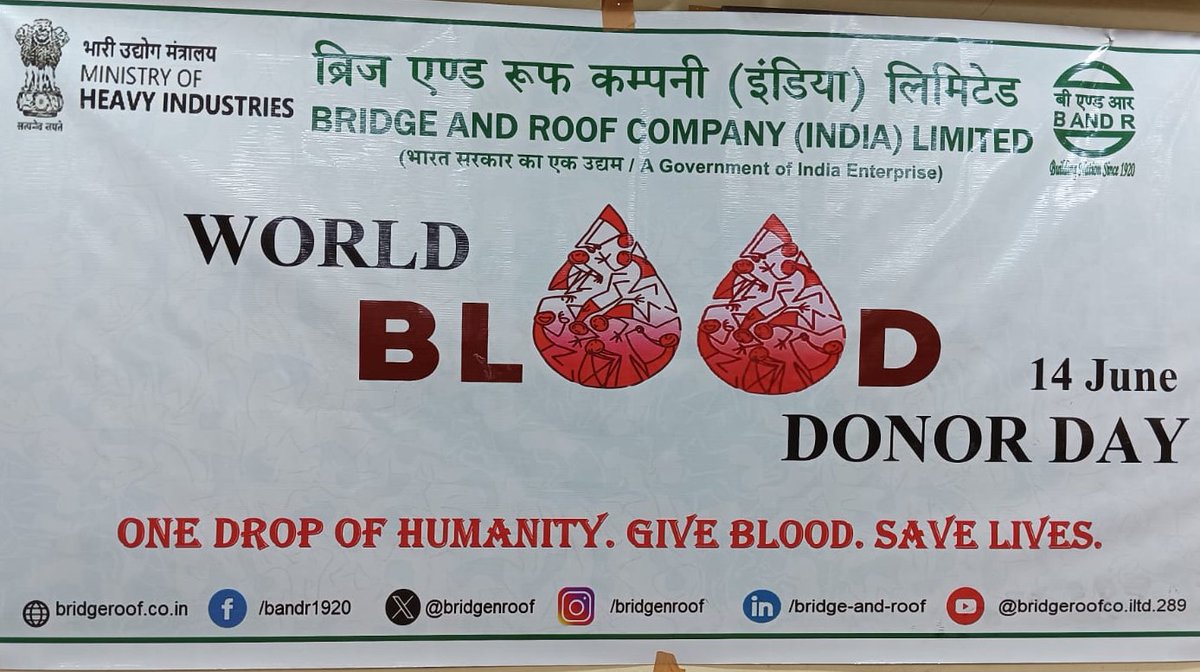 bridgenroof's tweet photo. World Blood Donor Day Pledge being taken by Senior Officials of Bridge And Roof at Howrah Office.
@MHI_GoI https://t.co/R7ErvIcv7P