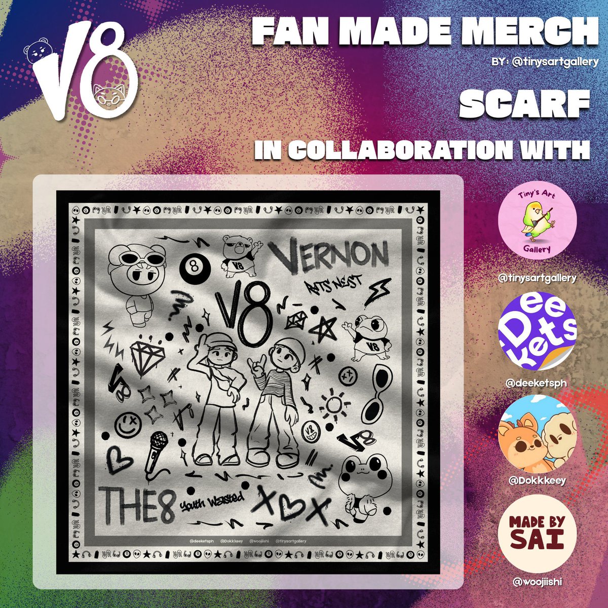haosorbit's tweet photo. fanmade v8 bandana everywhere and they look SOOO COOL we’re so ready for u v8 https://t.co/isVeNDWbcm