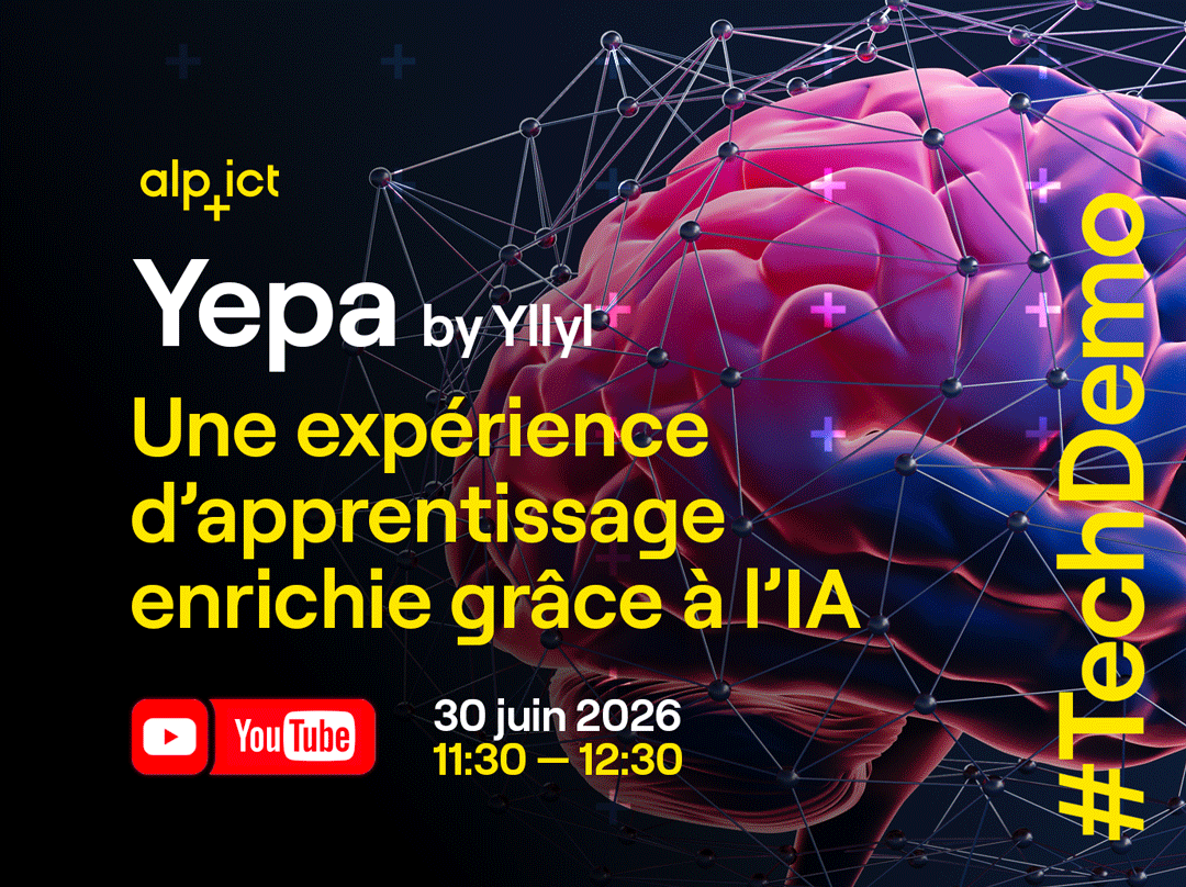 Alpict's tweet photo. 🕹 #TechDemo x Yllyl : l'IA au service de la gestion des compétences
En compagnie de Joris Felder, Fondateur de la start-up fribourgeoise, découvrez une plateforme assistée par l'IA qui vous permettra de réaliser une cartographie visuelle des parcours et des expériences d'apprentissage, afin de matérialiser de nouvelles opportunités de développement personnel ou professionnel.
💡La promesse:
• identification automatique des compétences développées grâce à l’IA
• analyse des outils, activités et interactions qui contribuent à l’apprentissage
• recommandations personnalisées pour développer de nouvelles compétences
• valorisation des acquis issus des expériences professionnelles et informelles
• outils d’accompagnement et de gestion des talents pour les responsables RH, les formateurs & les coaches
Plus d'infos & inscription: https://t.co/RZbxF3GPWb
#TransformationDigitale
#SwissInnovation #SwissTech