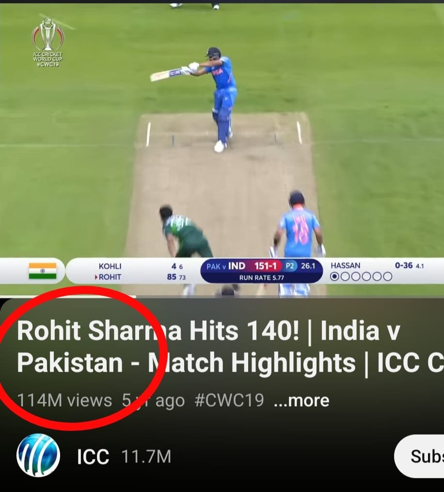 45Fan_Prathmesh's tweet photo. OTD in 2019. Rohit Sharma played the greatest knock ever played against Pakistan in World Cups. https://t.co/XRHYY17BA4