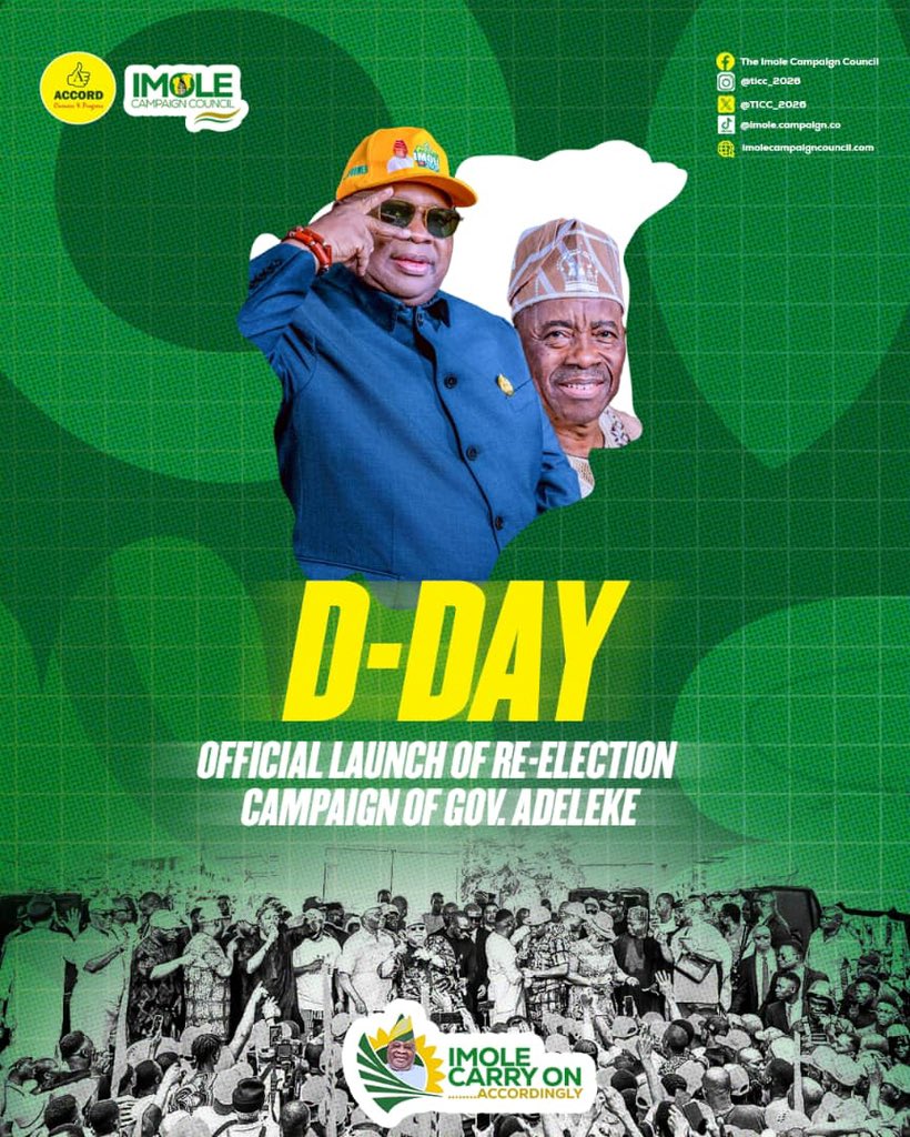TICC_2026's tweet photo. It’s happening today. 

Join us as we officially launch the Campaign rally for the re-election of His Excellency, Senator Ademola Jackson Nurudeen Adeleke as the Executive Governor of Osun State with the official ceremony of the defection of over 10,000 members of the APC, ADC and other political parties across Osun state and endorsement of over 200 groups/unions/associations etc. 

In Osun State #ImoleMoveOnAccordingly is a joint project
