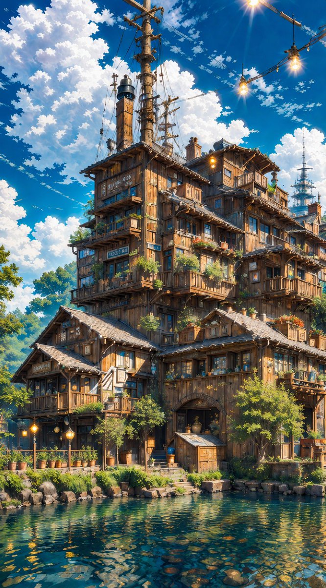 kazopenchat's tweet photo. 1枚目の画像：水辺に建った塔状建築
これを25種類の世界観に変えてみると... 

 #AIart #AI画像 https://t.co/irYxlXcJL8