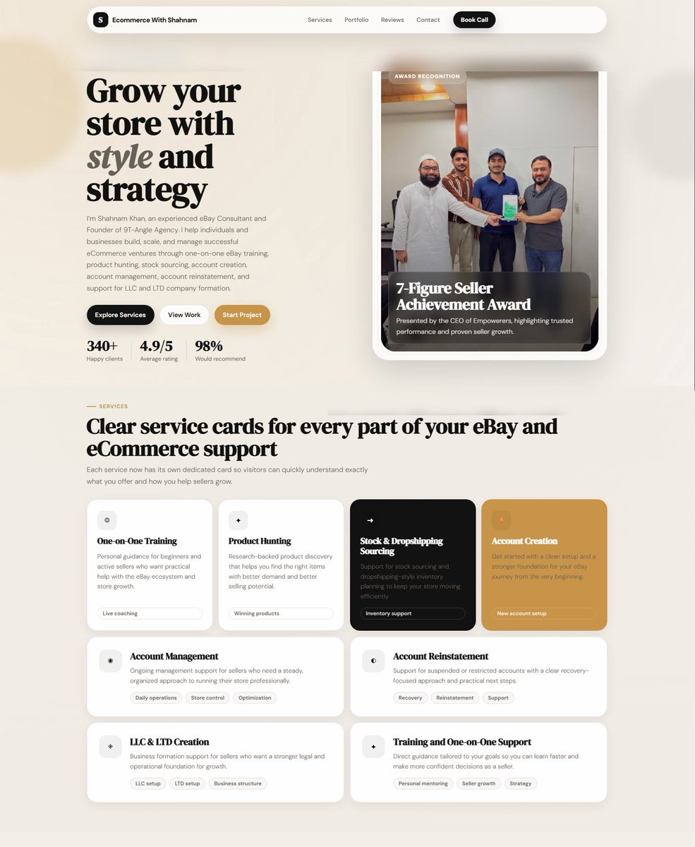 bitsandbytes_10's tweet photo. Project completed by BitsAndBytesDude Software Agency. “Ecommerce with Shahname” – a modern static portfolio website for an eCommerce consultant, designed for clean UI, responsiveness, and strong brand presence.  https://t.co/S9CcvUjpD8 https://t.co/Q3VIn4rOq1