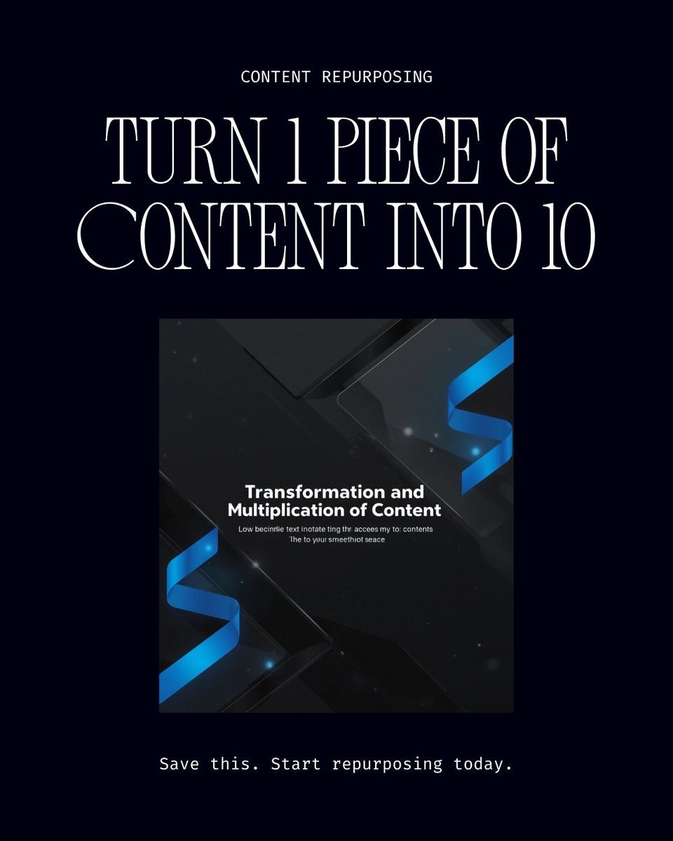 TheElderCreativ's tweet photo. 1 piece of content → 10 different formats:

Blog → 5 social captions + newsletter + video script
Video → clips + transcript posts + carousel
Podcast → quotes + audiogram + blog summary

One idea. Maximum reach. Minimum effort.

#contentmarketing #digitalmarketing https://t.co/sghGeiS0gF
