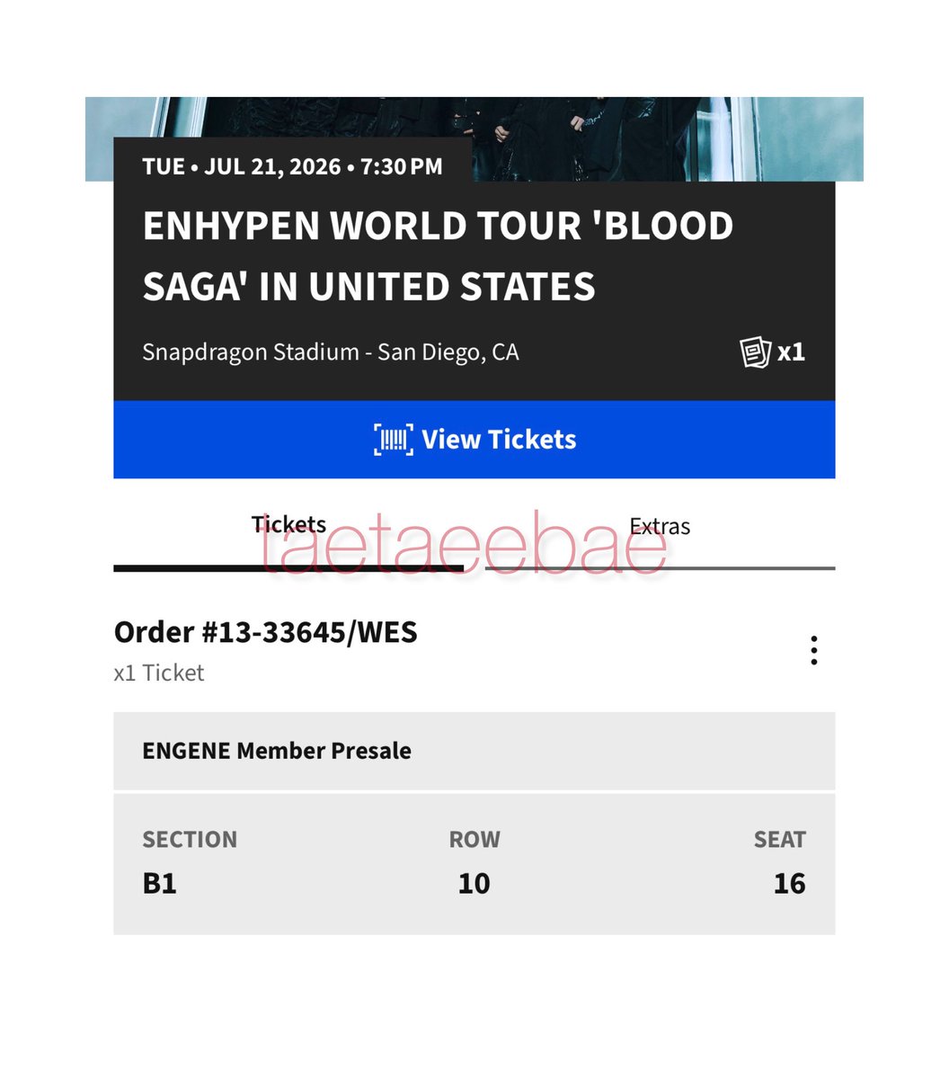 taetaeebae's tweet photo. selling enhypen world tour blood saga ticket in San Diego on 7/21 

Message me if interested!! https://t.co/1U653Hf5v5