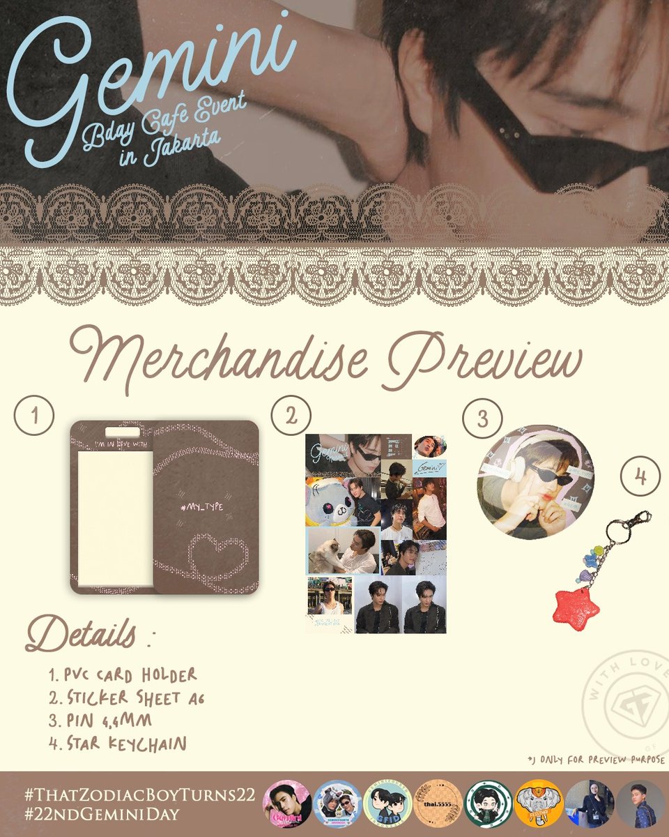 withlove_GF's tweet photo. Gemini Norawit Birthday Cafe Event in Jakarta : Merchandise Preview ✨️

📅 Sun, 21st June 2026
⏰ 13.00 - 17.30 WIB
📍 Cups, Blok M
🎟 IDR 60.000
🔗 https://t.co/er4jprmJah

#Gemini22ndBirthday
#Gemini_NT #เจมีไนน์ https://t.co/ymr37VNCJN