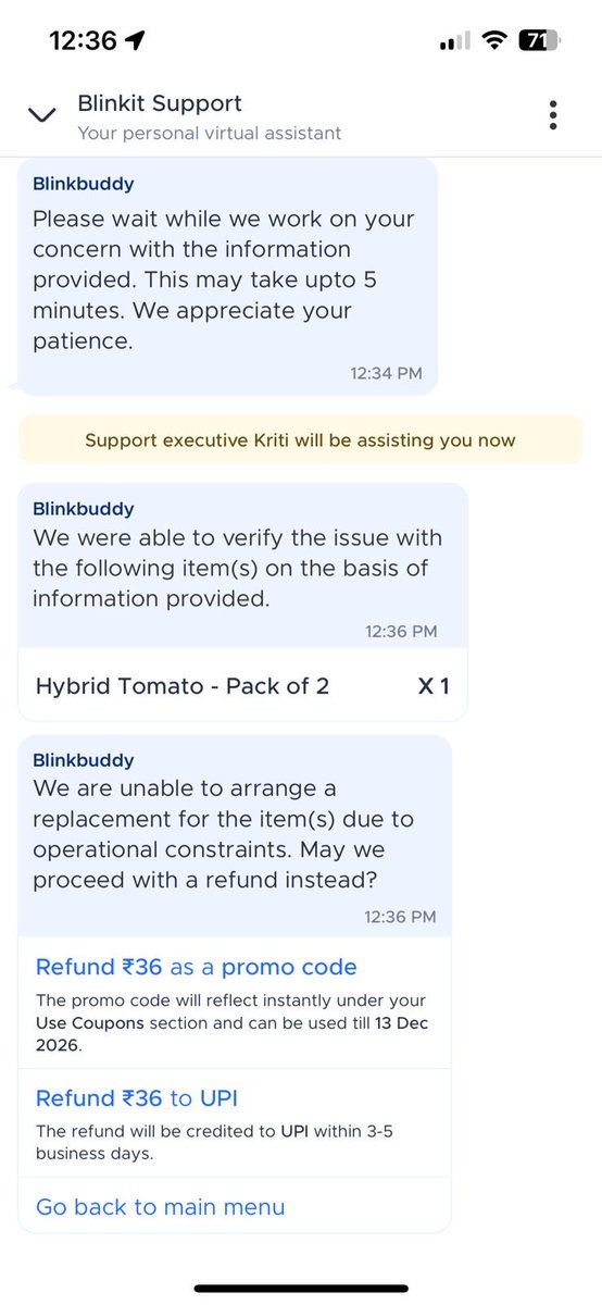 thisisabhis's tweet photo. hi @letsblinkit @blinkitcares sade hue tamatar dene ke baad refund mango to ye chindi giri kyu dikhani hai? https://t.co/YAwWnn7gAr