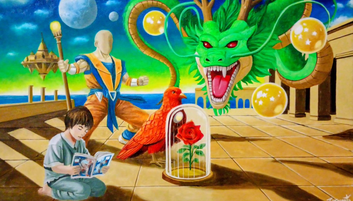 zakamoto's tweet photo. Sognando il drago - Olio su tela - 50x35 cm. https://t.co/0TImRSU3dy