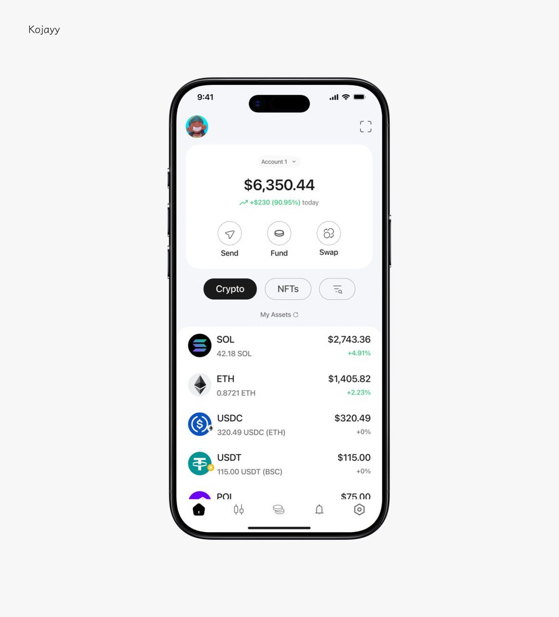 KojayyUIUX's tweet photo. designed a simple crypto wallet focused on clarity, easy navigation, and a seamless user experience👌 https://t.co/uKU0Xgi3Vx