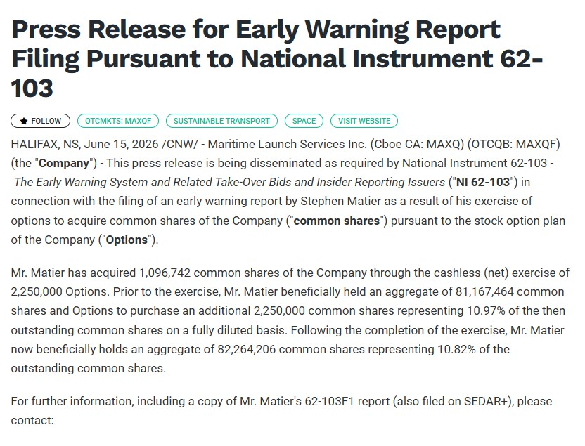 _Gustave_H's tweet photo. $MAXQ CEO Stephen Matier just added 1.1M fresh shares to his massive position! He now holds 82M+ shares total (10.82% of the company). The ultimate insider is locking in even more skin in the game before major milestones. 
No selling, just pure commitment.
$MAXQF https://t.co/XEh1rSyzQv