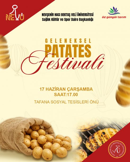 nevukurumsal's tweet photo. #NEVÜ Sağlık Kültür ve Spor Daire Başkanlığı tarafından öğrencilere yönelik "Geleneksel Patates Festivali" düzenlenecektir. Festival alanında ücretsiz kumpir ikramı yapılacaktır.

🗓️ 17 Haziran 2026 Çarşamba
🕔 17.00
📍 Tafana Sosyal Tesisleri Önü https://t.co/2tUfam27rQ