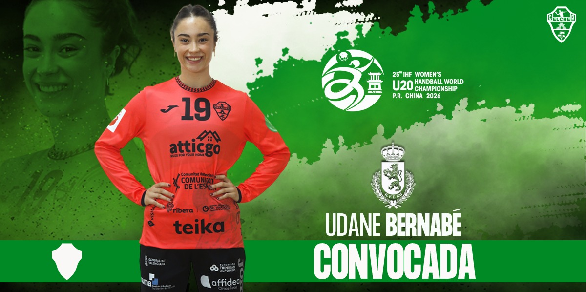 cbm_elche's tweet photo. 𝗜𝗡𝗧𝗘𝗥𝗡𝗔𝗖𝗜𝗢𝗡𝗔𝗟 #CBMElche 🇪🇦 |

🟩 𝗨𝗗𝗔𝗡𝗘 𝗕𝗘𝗥𝗡𝗔𝗕𝗘́  ha sido convocada por la @RFEBalonmano para disputar con las #GuerrerasJunior el Campeonato del Mundo de China 2026.

📝 Nuestra portera #CBMElche se concentrará del 18 al 21 de junio en Barcelona, para poner posteriormente rumbo, del 21 de junio al 6 de julio, a tierras asiáticas.