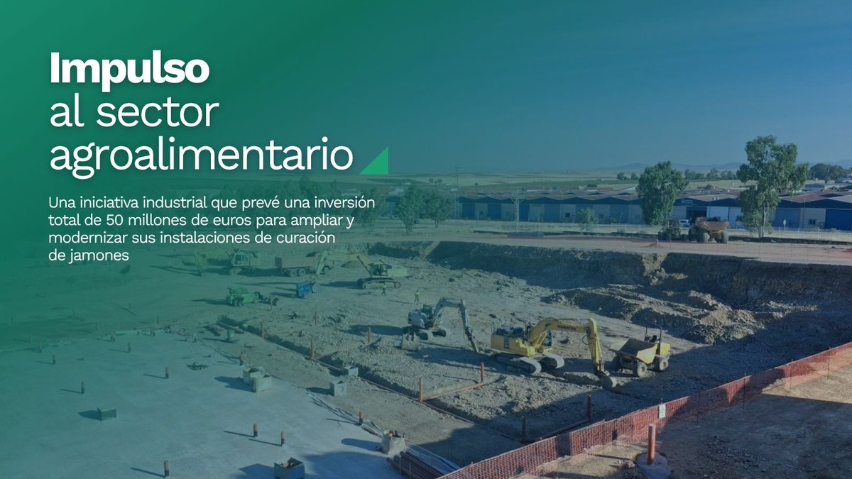 e_avante's tweet photo. Extremadura Avante participa con 2 M€ en el proyecto industrial de Secalto en Granja de Torrehermosa.

Una inversión total prevista de 50 M€ para ampliar y modernizar instalaciones de curación de jamones, con 23 empleos directos mantenidos y 77 nuevos puestos estables.

Industria, empleo y futuro para Extremadura.