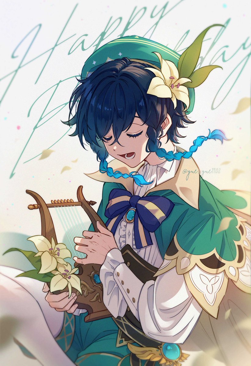 yue_yue1102's tweet photo. Old art but I still love this lots, happy birthday my anemo archon 💚
#Venti #ウェンティ生誕祭2026 https://t.co/McFGajdG7B