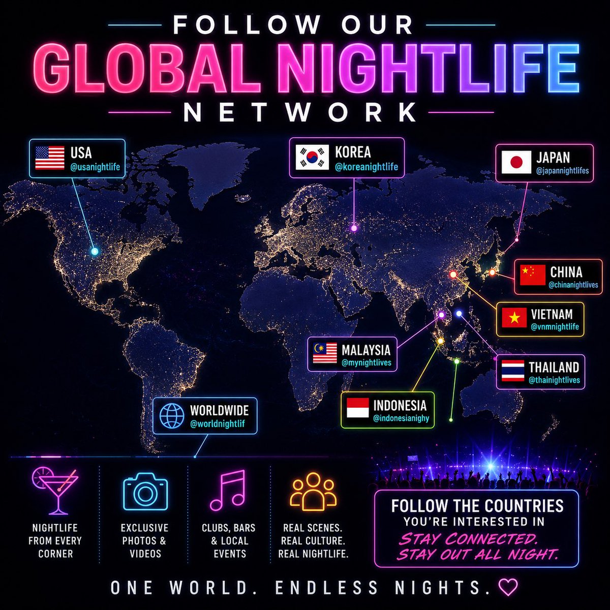 japannightlifes's tweet photo. 🌍 Love nightlife content from around the world?

Follow our global network:

🌎 @worldnightlif
🇨🇳 @chinanightlives
🇮🇩 @indonesianighy
🇯🇵 @japannightlifes
🇰🇷 @koreanightlife
🇲🇾 @mynightlives
🇹🇭 @thainightlives
🇺🇸 @usanightlife
🇻🇳 @vnmnightlife

Which country should we cover next? https://t.co/7NWhOj4HlG