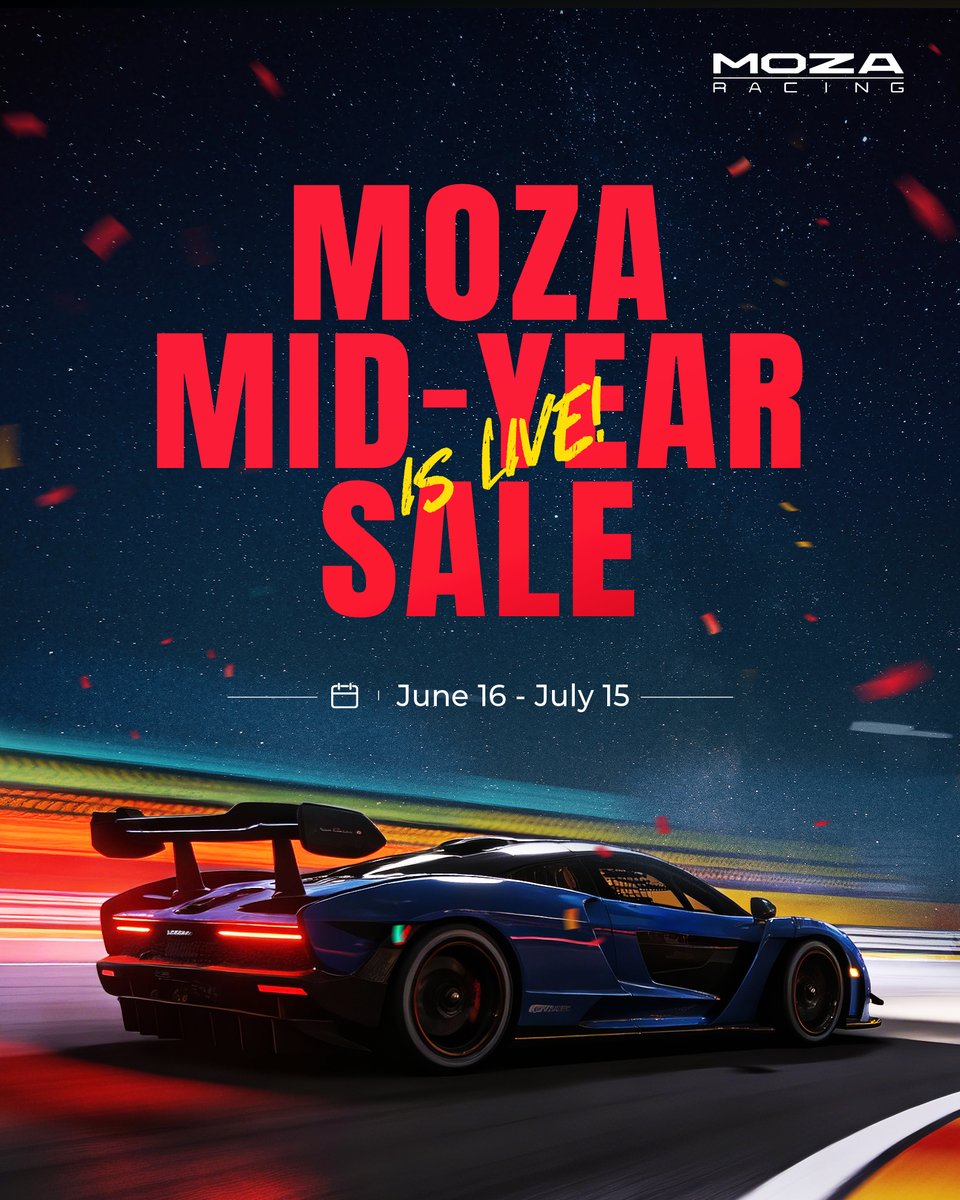 moza_racing's tweet photo. The MOZA Mid-year Sale is now live! Whether you're upgrading your sim racing setup or taking your first step into virtual aviation, now is the perfect time to gear up with exclusive limited-time offers across selected products.

🎁 𝐋𝐢𝐦𝐢𝐭𝐞𝐝-𝐭𝐢𝐦𝐞 𝐝𝐢𝐬𝐜𝐨𝐮𝐧𝐭𝐬
🏎️ 𝐄𝐱𝐜𝐥𝐮𝐬𝐢𝐯𝐞 𝐛𝐮𝐧𝐝𝐥𝐞𝐬 & 𝐬𝐚𝐯𝐢𝐧𝐠𝐬
✈️ 𝐃𝐞𝐚𝐥𝐬 𝐚𝐜𝐫𝐨𝐬𝐬 𝐛𝐨𝐭𝐡 𝐫𝐚𝐜𝐢𝐧𝐠 𝐚𝐧𝐝 𝐟𝐥𝐢𝐠𝐡𝐭 𝐬𝐢𝐦𝐮𝐥𝐚𝐭𝐢𝐨𝐧 𝐥𝐢𝐧𝐞𝐮𝐩𝐬

*Visit https://t.co/hXbhdWDje5 to learn more about pricing and discounted products. Please note that discounted products may vary by region depending on stock availability.

#moza #mozaracing #racing #simracing #flightsim #sale #discount #MidYearSale