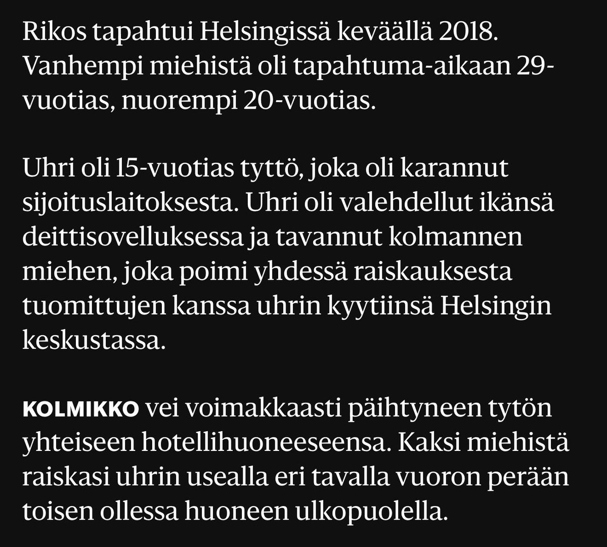 johanneskoski's tweet photo. "Helsingin käräjäoikeus tuomitsi vuonna 1997 syntyneen Abdul Rahman Azizin ja vuonna 1989 syntyneen Haseebullah Hayatzadanvuoden ja kymmenen kuukauden vankeuteen raiskauksista."

Lasten raiskaaminen joukolla tuntuu olevan keskeinen osa näiden "kulttuuria". https://t.co/TJUJismyGe https://t.co/QaVWoMkJ61