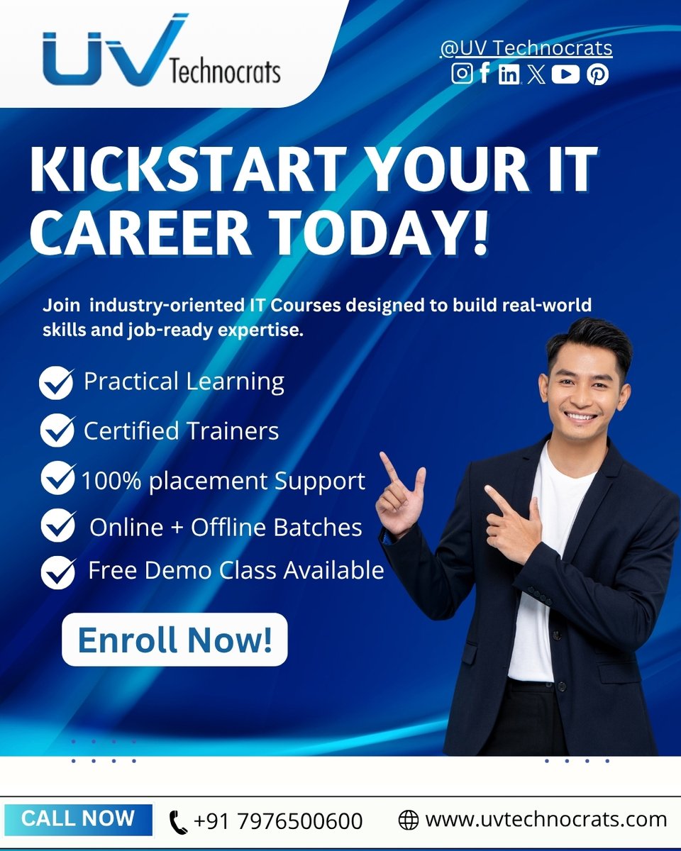 uv_technocrats's tweet photo. Kickstart Your IT Career Today with UV Technocrats!
✅ Practical Learning
✅ Certified Trainers
✅ Online &amp; Offline Batches
✅ Free Demo Class
✅ 100% Placement Support

 Call Now: +91 7976500600
 https://t.co/Zp1pa7WuBU

#uvtechnocrats #ittraining #careergrowth #jobready https://t.co/CJghmcazjS