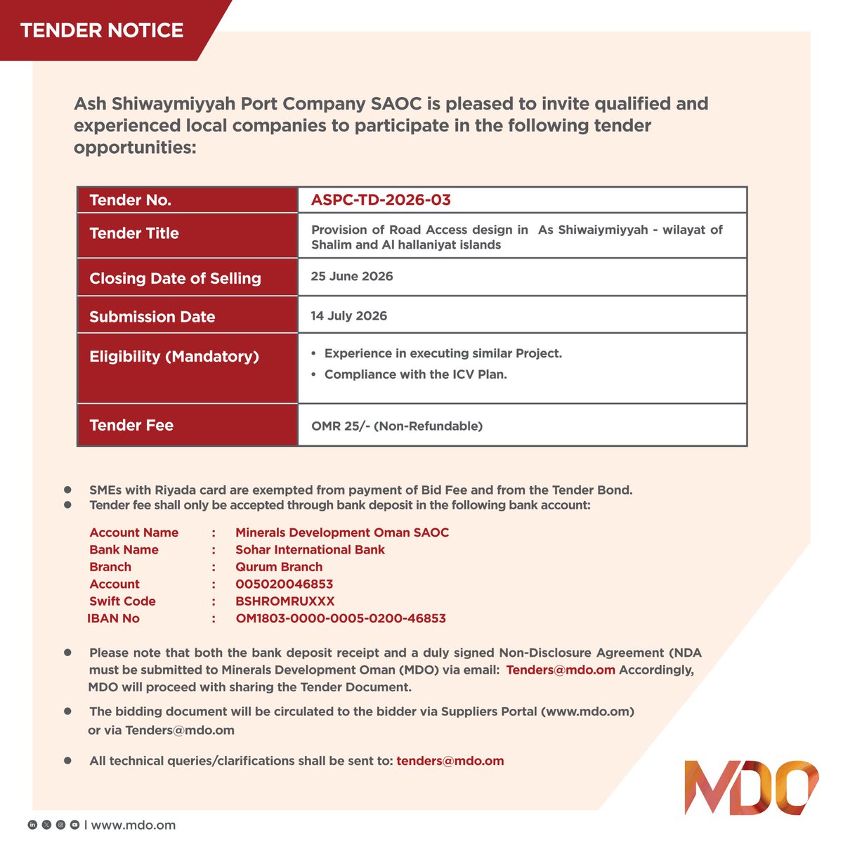 mdo_om's tweet photo. إعلان طرح مناقصة

#تنمية_معادن_عمان

Tender Announcement

#MDO_Oman https://t.co/xEcq4RffaY