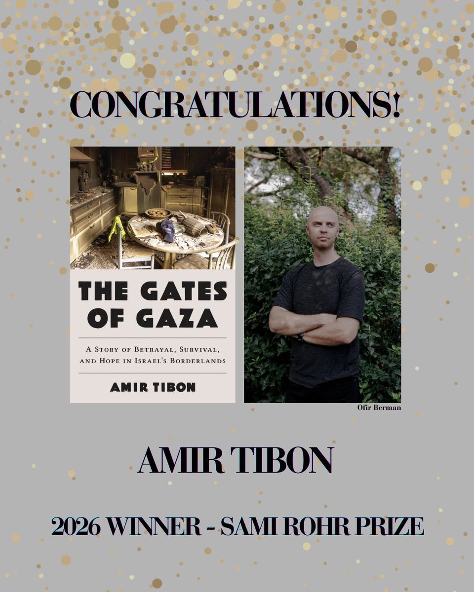 amirtibon's tweet photo. My book "The Gates of Gaza" has won the 2026 Sami Rohr Prize for Jewish Literature. [@SamiRohrPrize] 

Receiving this award is an incredible honor, and a reminder that two-and-a-half years after October 7, the task of telling that day's story, alongside the history that led to it and the terrible consequences it unleashed, is still upon us. 

The Rohr Prize, established 20 years ago by the family of Jewish-American philanthropist Sami Rohr, has played a unique role over the past two decades in supporting, celebrating and lifting Jewish writers from all corners of the world. The mission behind this prize has never been more important, as we battle new waves of antisemitism globally and their unique ripples within the world of books and literature. 

I'm grateful to the judging panel for choosing to recognize my work at this crucial moment, and would also like to thank my U.S. publisher @littlebrown for believing in "The Gates of Gaza" right from the start and making this achievement possible.