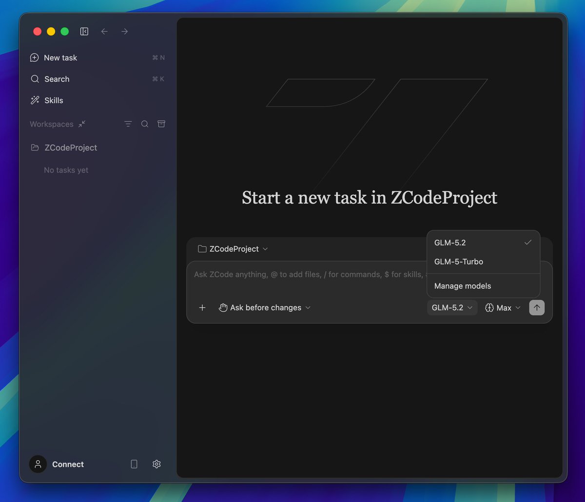 Z ai shipped ZCode, a desktop coding agent running GLM-5.2