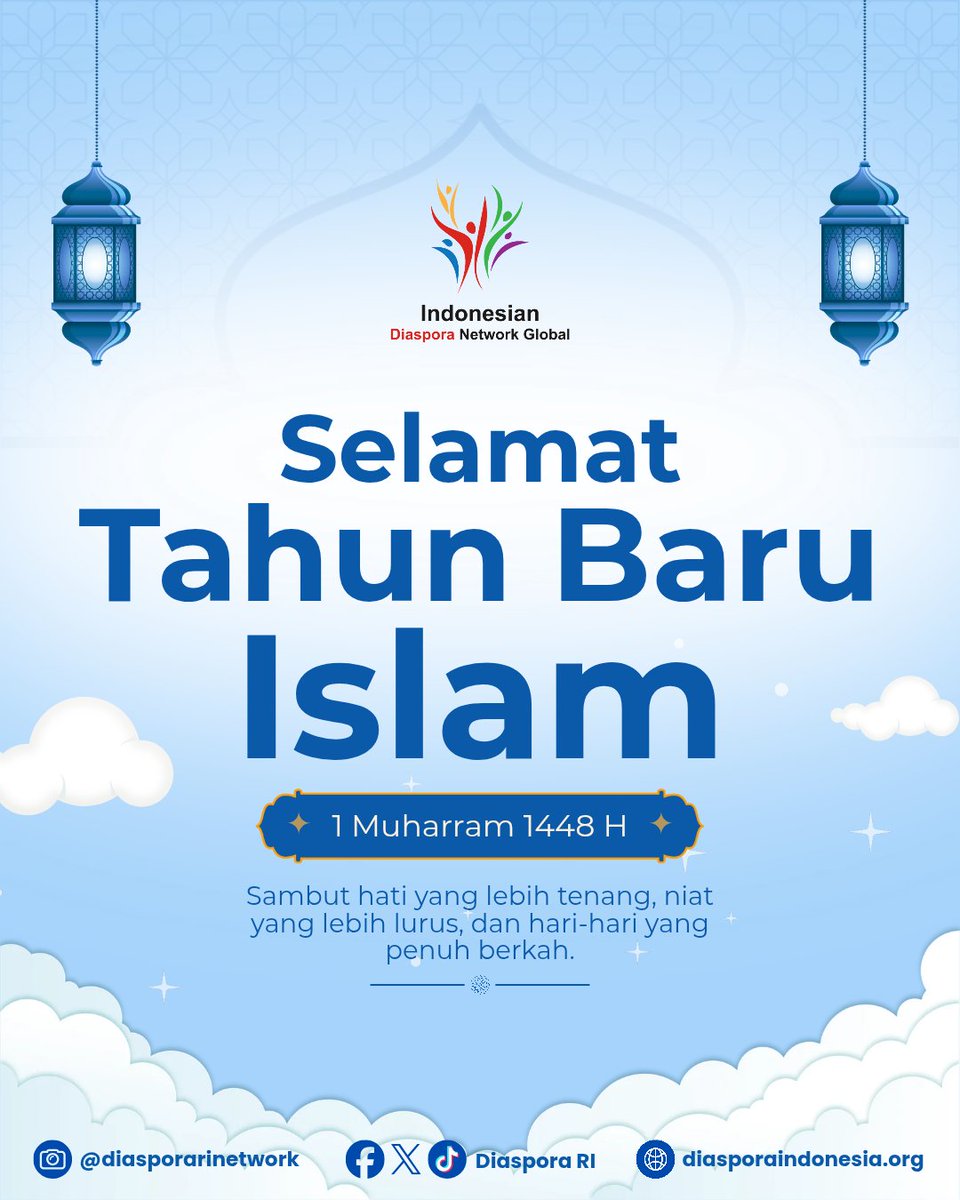 DiasporaRI's tweet photo. Niat baik adalah hijrah yang tak butuh tiket. Hijrah sejati bukan tentang pindah tempat tapi pindahnya hati yang semakin lapang. 

Keluarga Besar IDN Global mengucapkan Selamat Tahun Baru Islam, 1 Muharram, 1448 H. https://t.co/9zxuKHrrB7