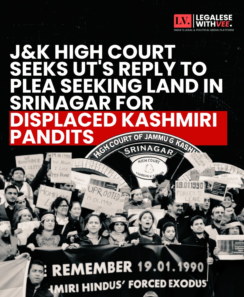 VeeinLaw's tweet photo. #JammuKashmir | The J&amp;K and Ladakh High Court has issued notice to the UT administration on a plea seeking land in Srinagar for a housing colony for displaced Kashmiri Pandits. The petition alleges inaction on rehabilitation measures &amp; pending requests for land allotment. #news https://t.co/NfJHARPIr0