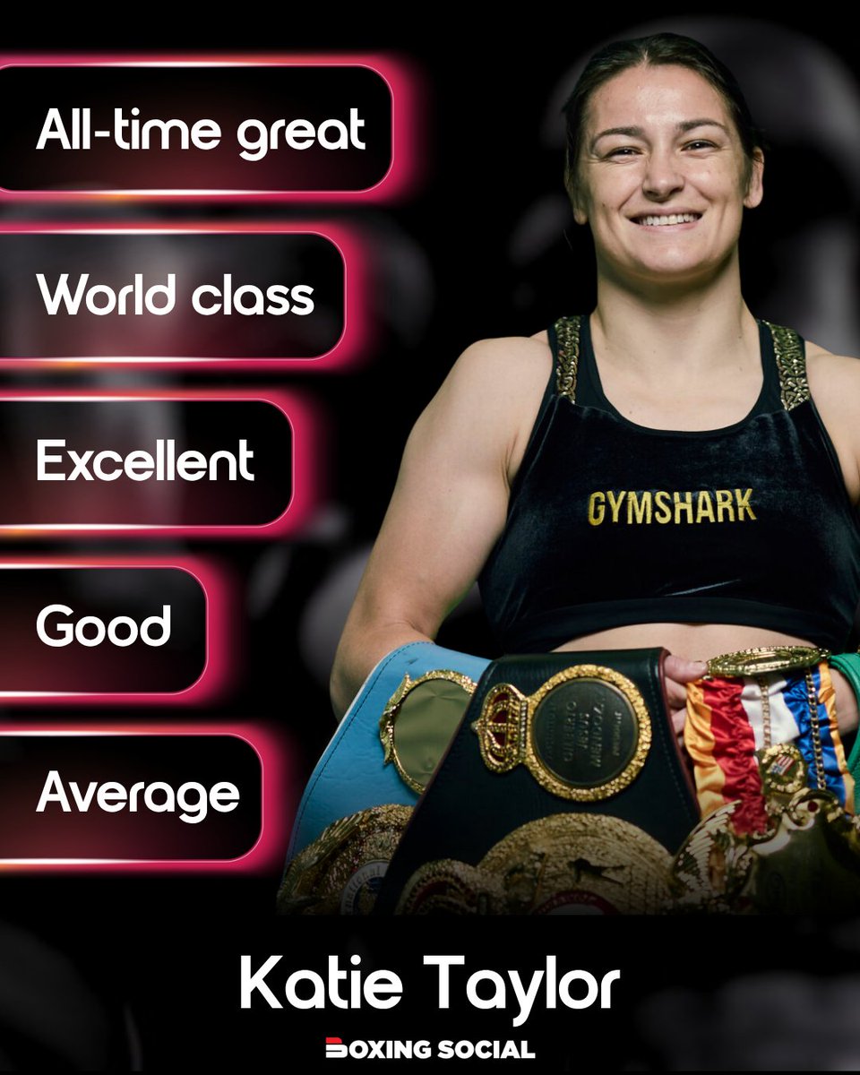 boxing_social's tweet photo. Katie Taylor's legacy is already secure, but where do you rank her?

@KatieTaylor

All-time great

World class

Excellent

Good

Average

Vote below and tell us why.

#KatieTaylor #Boxing #WomensBoxing #BoxingSocial https://t.co/VaE986N8o7