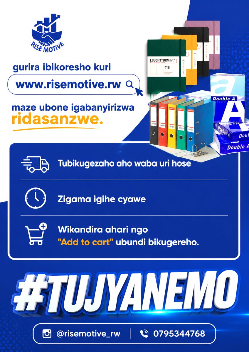 risemotive_rw's tweet photo. 🛒RM ProSpot – Buy Online, Sell More, Grow Together!

Why move from one papeterie to another when you can find everything you need on RM ProSpot?

Customers can easily browse and order products online, while the nearest papeterie delivers the order quickly and conveniently to their doorstep.

At the same time, papeterie owners have an opportunity to showcase their products on RM ProSpot, reach more customers, receive more orders, and grow their businesses without being limited to walk-in customers only.

📦 For Customers: Shop online with ease and enjoy fast delivery from a nearby papeterie.
🏪 For Papeterie Owners: List your products on RM ProSpot and expand your market beyond your physical location.

Together, we are building a smarter marketplace where customers find what they need quickly, and businesses grow faster.

RM ProSpot – Shop Online. Sell More. Delivered by Your Nearest Papeterie.

🌐 Visit today: https://t.co/Zp0Epqns55

In  Cluster of https://t.co/PnTSRA5ku2
#RMProSpot #ShopOnline #SellOnline #PapeterieMarketplace #SupportLocalBusiness #RiseMotive #BuyLocalGrowLocal