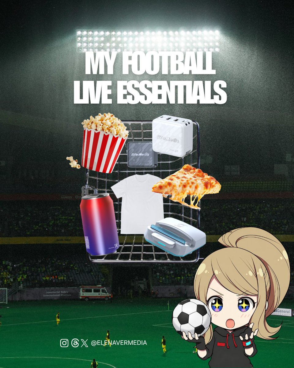 elenavermedia's tweet photo. me preparing for football game:

✅ snacks
✅ jersey
✅ AVerMedia setup ready for the watch party

i am READY ⚽🔥 https://t.co/d9LKgDuPx3