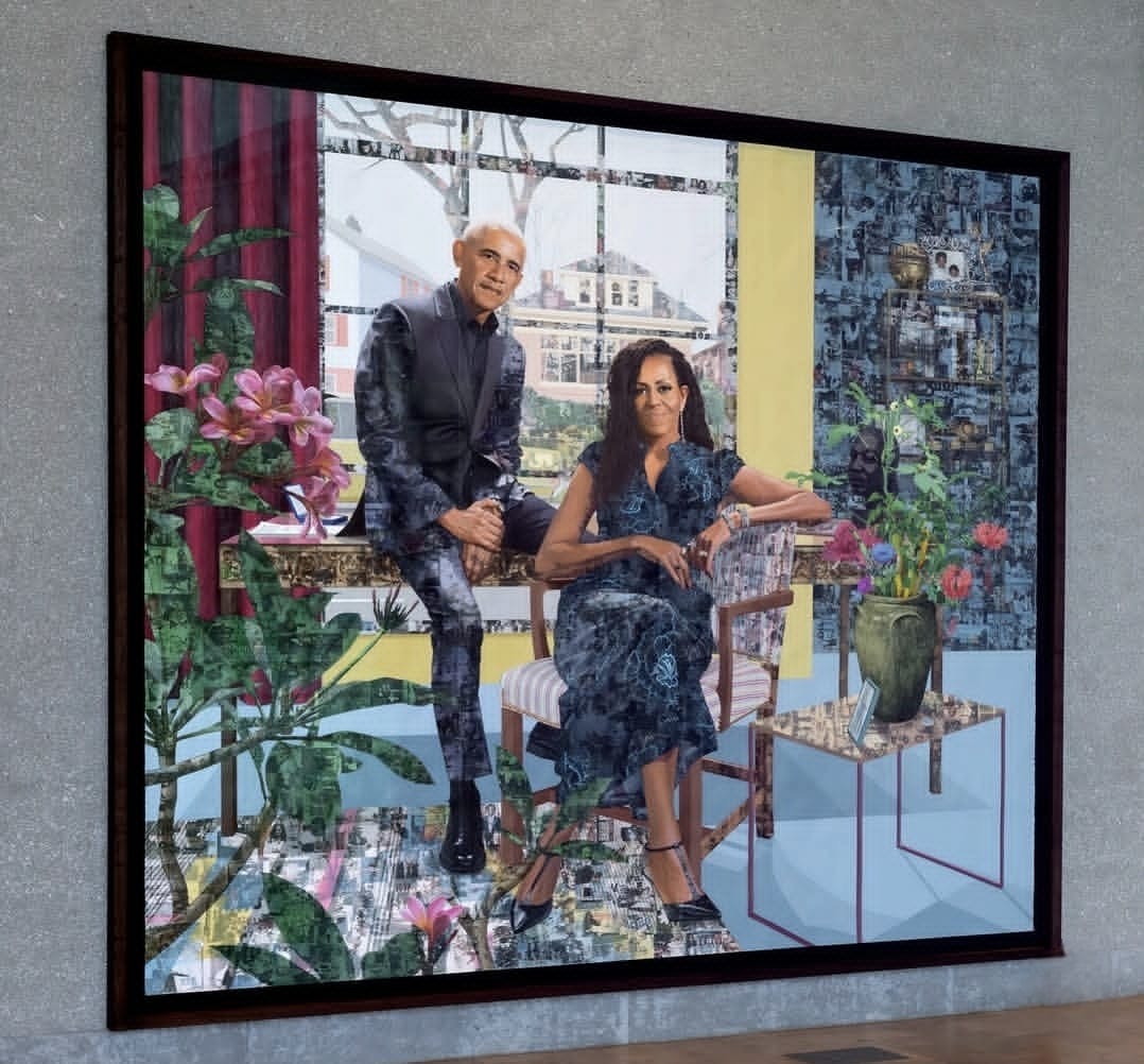 BlanckDigital's tweet photo. 🇳🇬 History made: Nigerian-born artist Njideka Akunyili Crosby has unveiled the first official joint portrait of Barack &amp; Michelle Obama commissioned for the new Obama Presidential Center, opening this Juneteenth.

Scan QR Code for more: https://t.co/mQcMqqYLjH